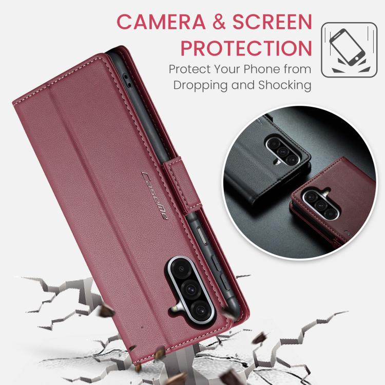 CaseMe 023 Custodia per telefono in pelle antifurto con fibbia a farfalla e texture Litchi RFID, For Galaxy A17