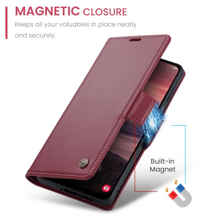 CaseMe 023 Custodia per telefono in pelle antifurto con fibbia a farfalla e texture Litchi RFID, For Galaxy A17