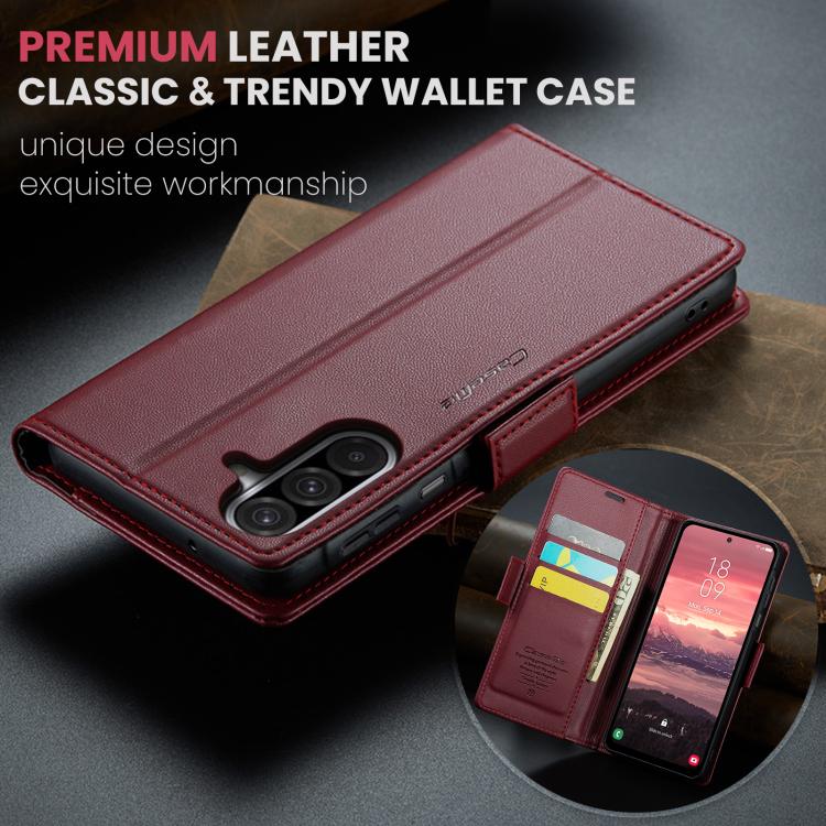 CaseMe 023 Custodia per telefono in pelle antifurto con fibbia a farfalla e texture Litchi RFID, For Galaxy A17