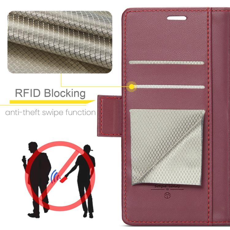 CaseMe 023 Custodia per telefono in pelle antifurto con fibbia a farfalla e texture Litchi RFID, For Galaxy A17