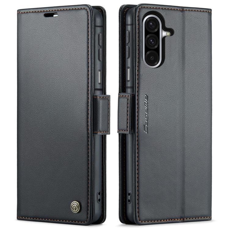 CaseMe 023 Custodia per telefono in pelle antifurto con fibbia a farfalla e texture Litchi RFID, For Galaxy A17