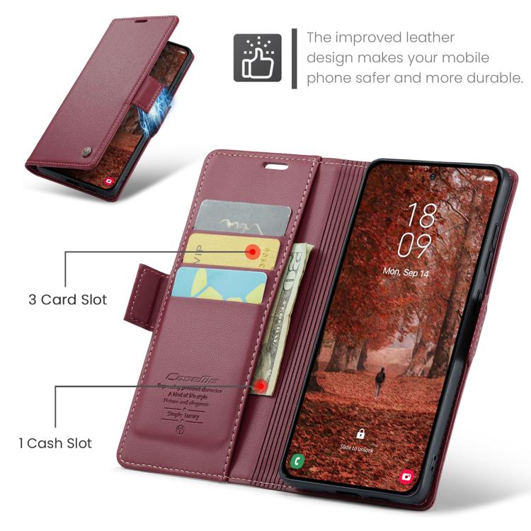 CaseMe 023 Custodia per telefono in pelle antifurto con fibbia a farfalla e texture Litchi RFID, For Galaxy S26+ 5G, For Galaxy S26 Ultra 5G, For Galaxy S26 5G, For Galaxy A57 5G
