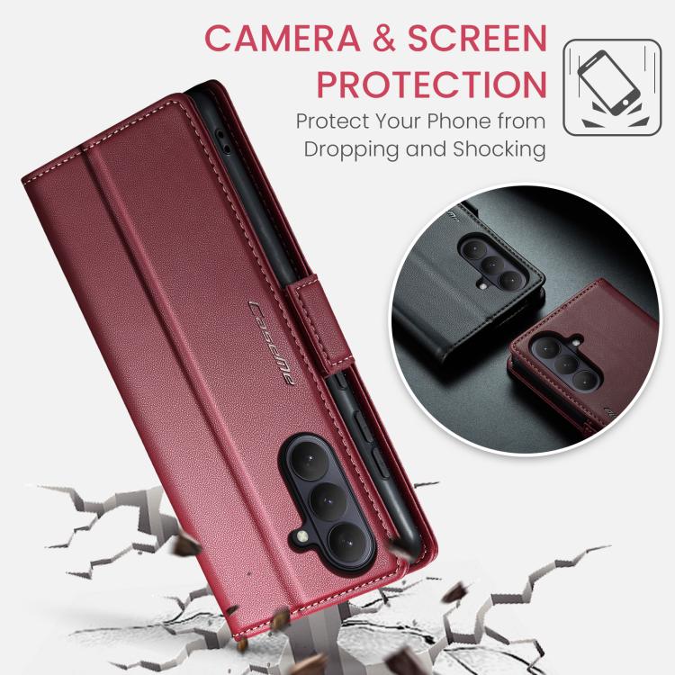 CaseMe 023 Custodia per telefono in pelle antifurto con fibbia a farfalla e texture Litchi RFID, For Galaxy S26+ 5G, For Galaxy S26 Ultra 5G, For Galaxy S26 5G, For Galaxy A57 5G