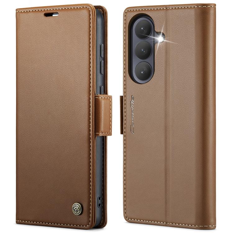 CaseMe 023 Custodia per telefono in pelle antifurto con fibbia a farfalla e texture Litchi RFID, For Galaxy S26+ 5G, For Galaxy S26 Ultra 5G, For Galaxy S26 5G, For Galaxy A57 5G