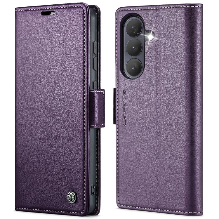 CaseMe 023 Custodia per telefono in pelle antifurto con fibbia a farfalla e texture Litchi RFID, For Galaxy S26+ 5G, For Galaxy S26 Ultra 5G, For Galaxy S26 5G, For Galaxy A57 5G