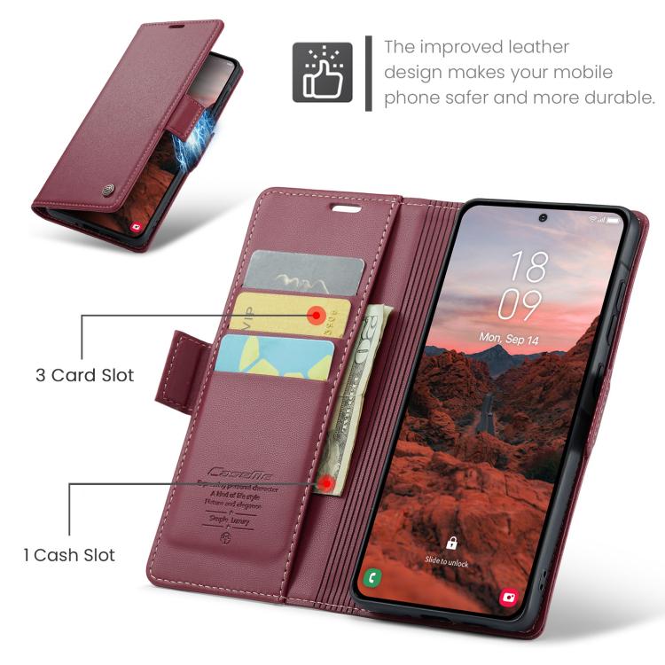 CaseMe 023 Custodia per telefono in pelle antifurto con fibbia a farfalla e texture Litchi RFID, For Galaxy A37 5G, For Galaxy A27 5G, For Galaxy S25 FE 5G, For Galaxy Z Fold7