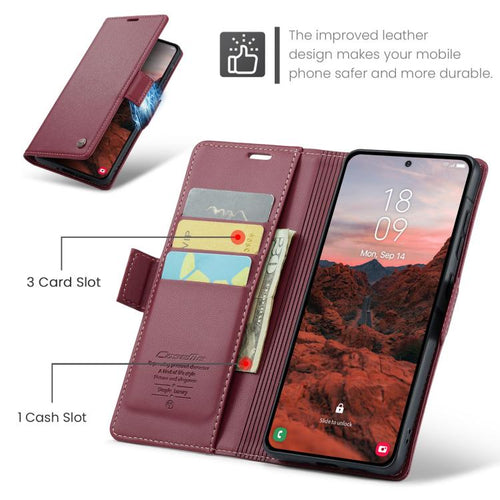 CaseMe 023 Custodia per telefono in pelle antifurto con fibbia a farfalla e texture Litchi RFID, For Galaxy A37 5G, For Galaxy A27 5G, For Galaxy S25 FE 5G, For Galaxy Z Fold7