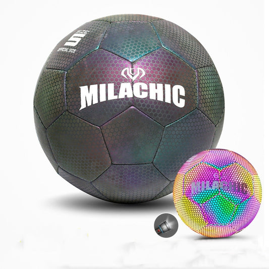 Pallone da calcio riflettente fluorescente luminoso cucito a macchina in pelle PU MILACHIC, specificazione:, Number 4 (Neon 5033), Number 4 (Colorful 5031), Number 5 (Neon 5032), Number 5 (Colorful 5034), Number 5 (Black Gray Rhombic 5039)�������������...