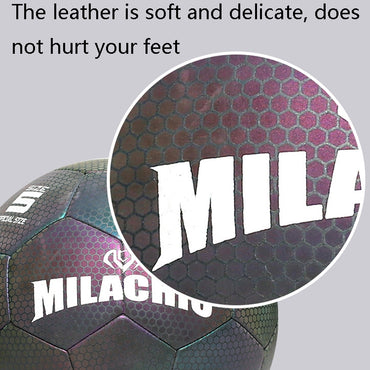Pallone da calcio riflettente fluorescente luminoso cucito a macchina in pelle PU MILACHIC, specificazione:, Number 4 (Neon 5033), Number 4 (Colorful 5031), Number 5 (Neon 5032), Number 5 (Colorful 5034), Number 5 (Black Gray Rhombic 5039)�������������...