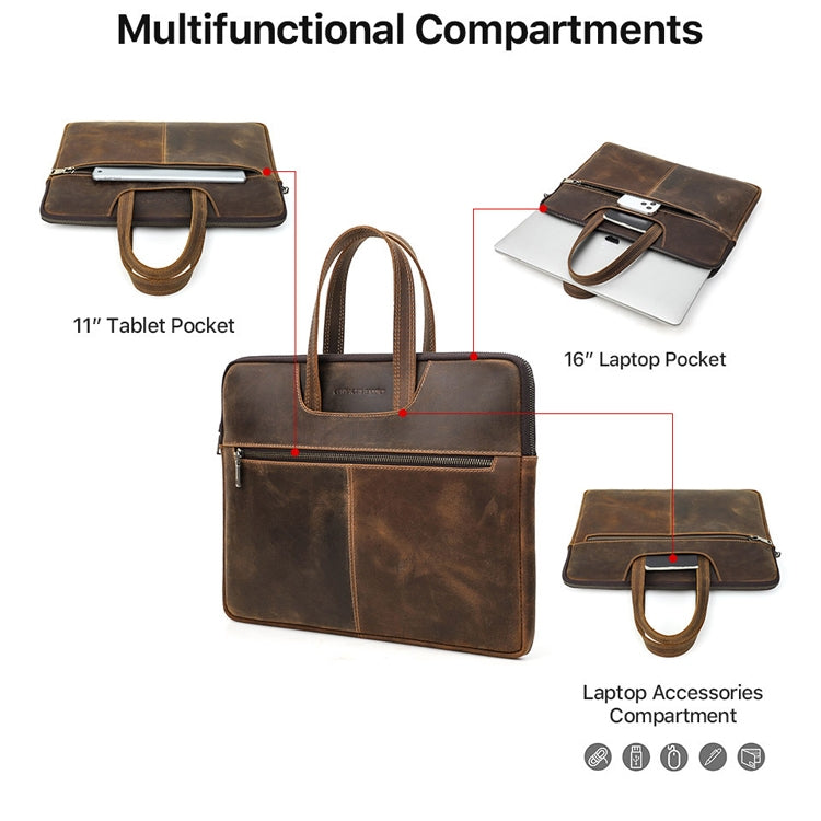 CONTATTI FAMIGLIA CF3010 Borsa multifunzionale per laptop in pelle Crazy Horse per Macbook Pro 16 pollici, For Macbook Pro 16 Inch
