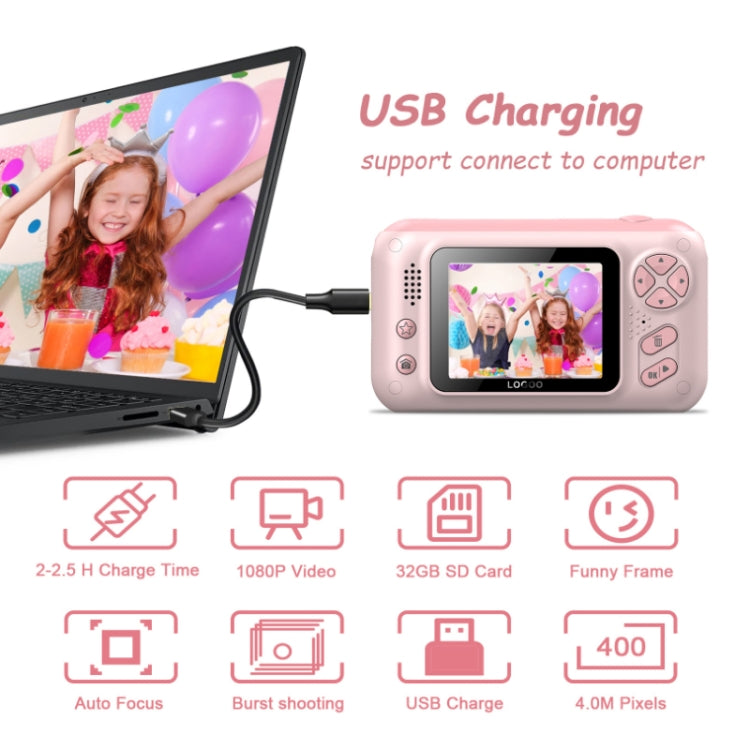 Fotocamera SLR reversibile HD per bambini da 2,4 pollici, Pink, Yellow Blue, Pink With Bracket, Yellow Blue With Bracket, Pink + 8G Memory Card + Card Reader, Pink + 16G Memory Card + Card Reader, Pink + 32G Memory Card + Card Reader�������������������...