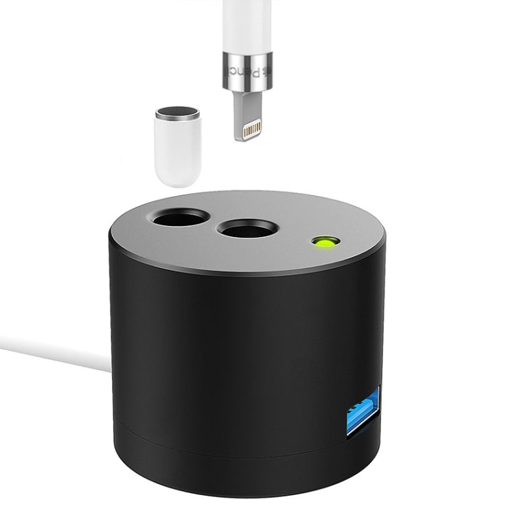 Per Apple Pencil 1 Adattatore di ricarica USB Base in metallo con indicatore LED, A48 Black