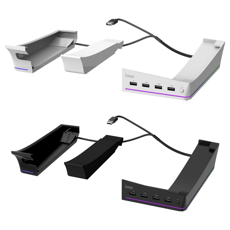 Per Sony PS5 Slim IPEGA PG-P5S021 Supporto orizzontale host luce RGB con 4 HUB USB, White