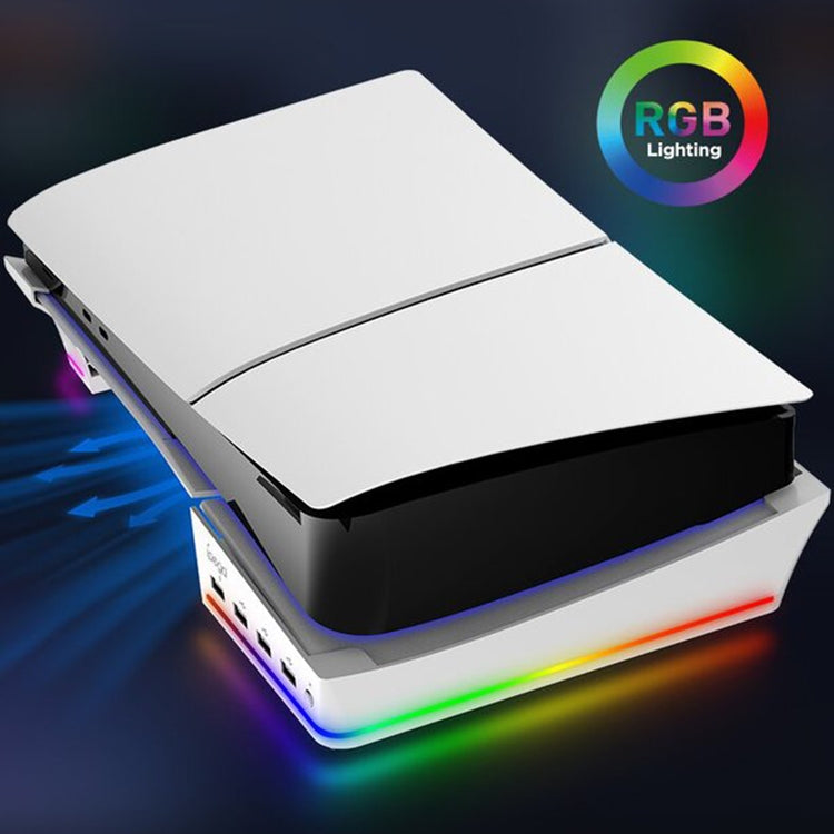 Per Sony PS5 Slim IPEGA PG-P5S021 Supporto orizzontale host luce RGB con 4 HUB USB, White
