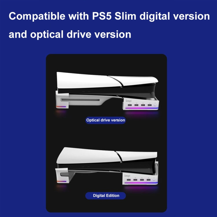 Per Sony PS5 Slim IPEGA PG-P5S021 Supporto orizzontale host luce RGB con 4 HUB USB, White