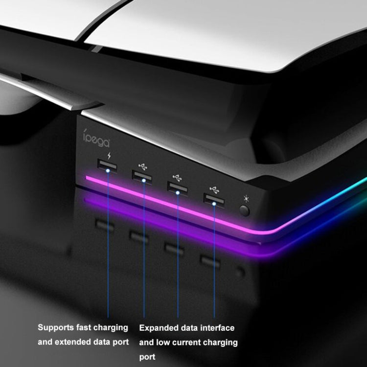 Per Sony PS5 Slim IPEGA PG-P5S021 Supporto orizzontale host luce RGB con 4 HUB USB, White