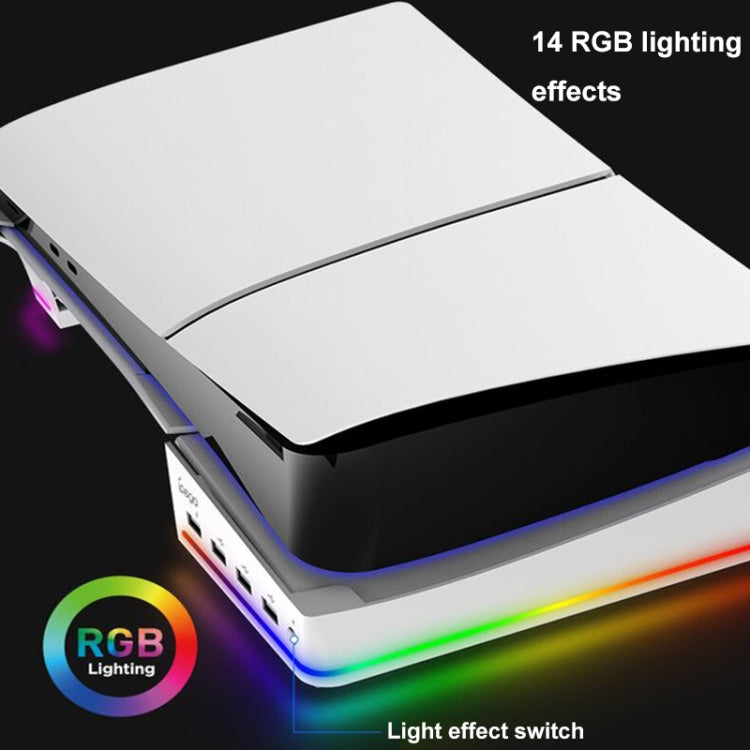 Per Sony PS5 Slim IPEGA PG-P5S021 Supporto orizzontale host luce RGB con 4 HUB USB, White