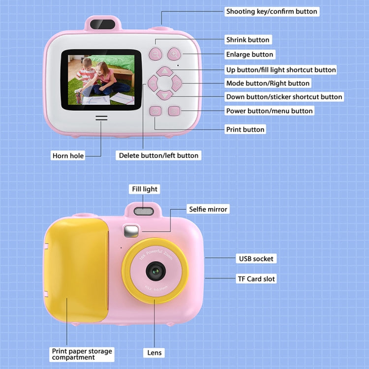 Fotocamera digitale intelligente per bambini con stampa termica da 2,4 pollici con carta da stampa, 503J Pink Fixed Focus, 503J Blue Fixed Focus, 503AF Pink Focus, 503AF Blue Focus